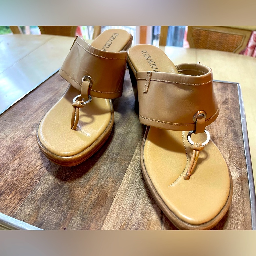 Tan Leather Wedge Sandals